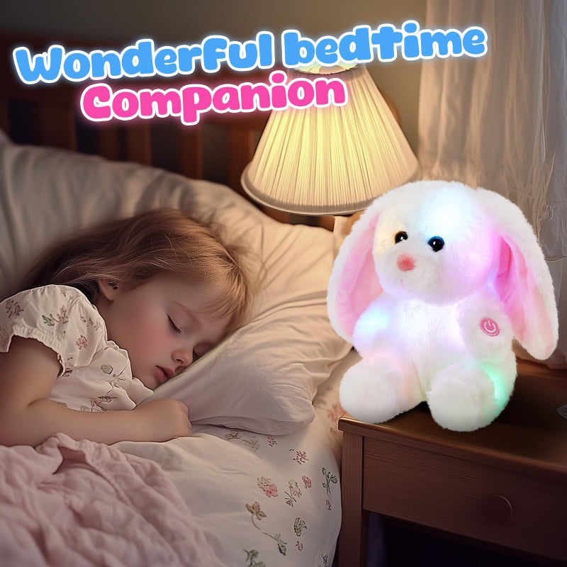 BSTAOFY Bunny Stuffed Animal, Light up White Bunny Soft Plush Toy LED Rabbit Lop Ear Night Light Stuffed Animals Easter Birthday Easter Christmas Festival Gift for Kids Toddlers, 8'' - Image 3